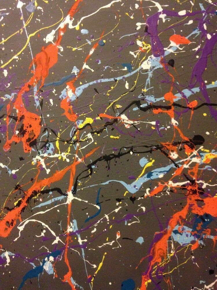 Original Action Painting Abstract Pollock Stone Roses Canvas Purple photo 75.0