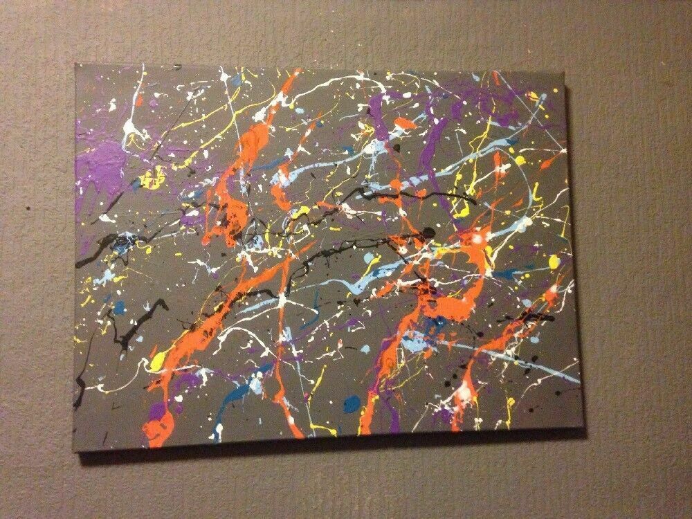 Original Action Painting Abstract Pollock Stone Roses Canvas Purple photo vinterior
