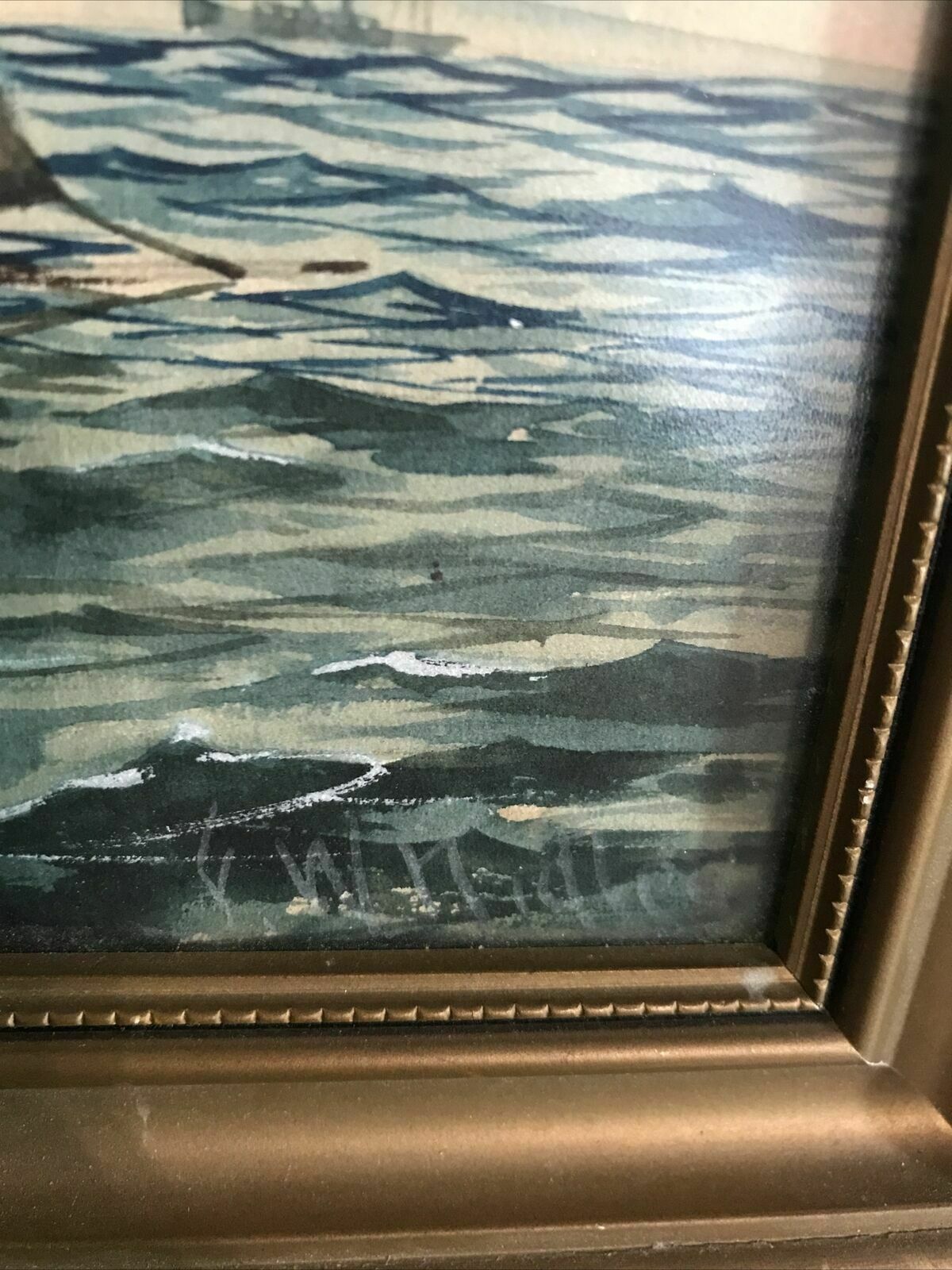 F W Ridley Antique Watercolour Gouache Painting Sailing Nautical Theme Boats photo vinterior