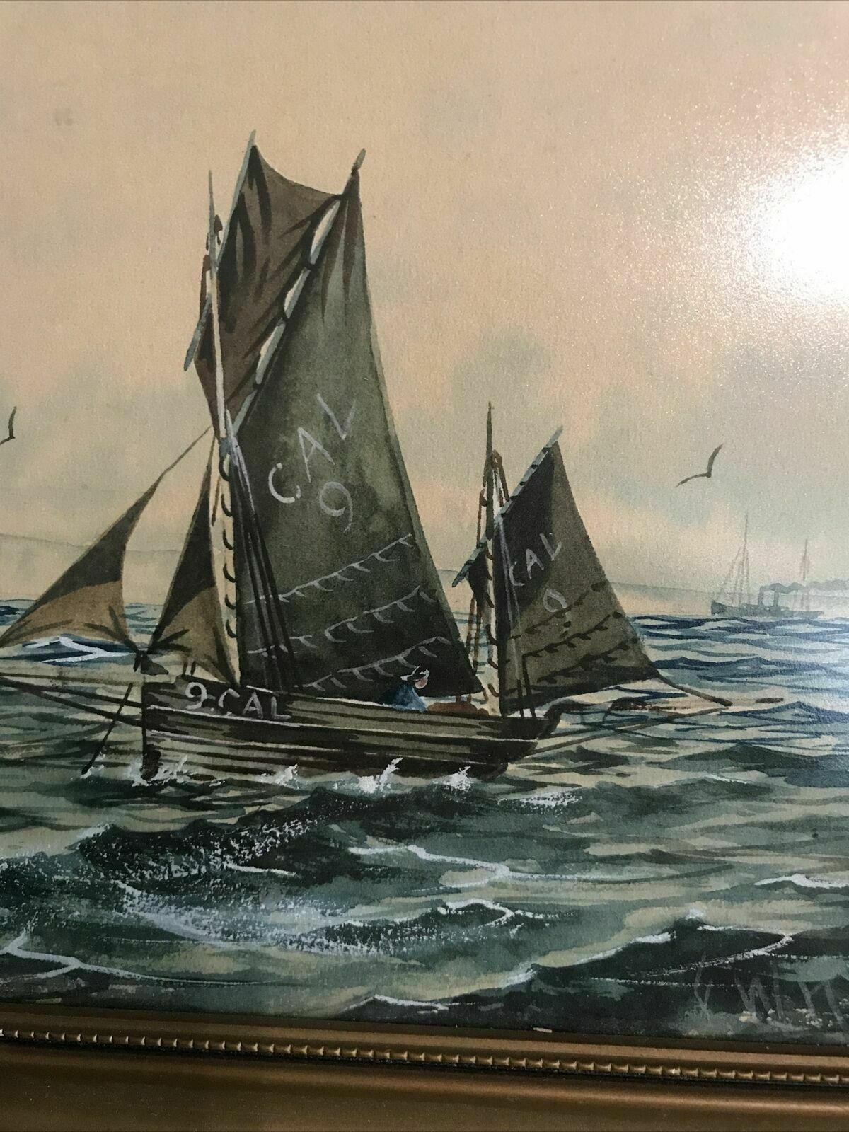 F W Ridley Antique Watercolour Gouache Painting Sailing Nautical Theme Boats photo buy