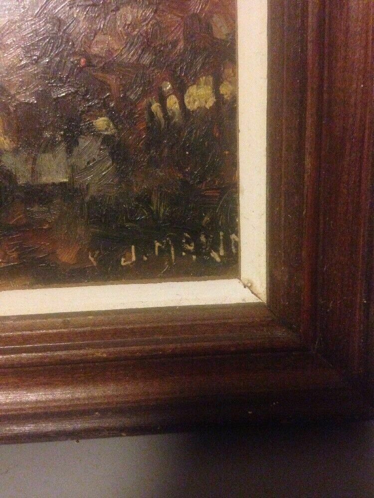 Oil Painting Signed J Makin English School Landscape Board Quality Framed photo vintage