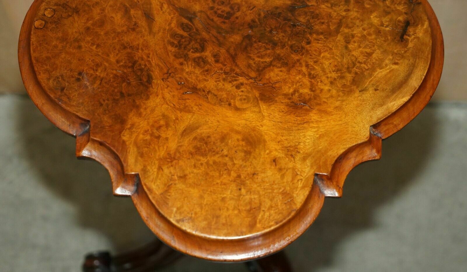 Pair Of Restored Victorian Burr Walnut Tripod Side End Lamp Tables Circa 1860 photo vinterior