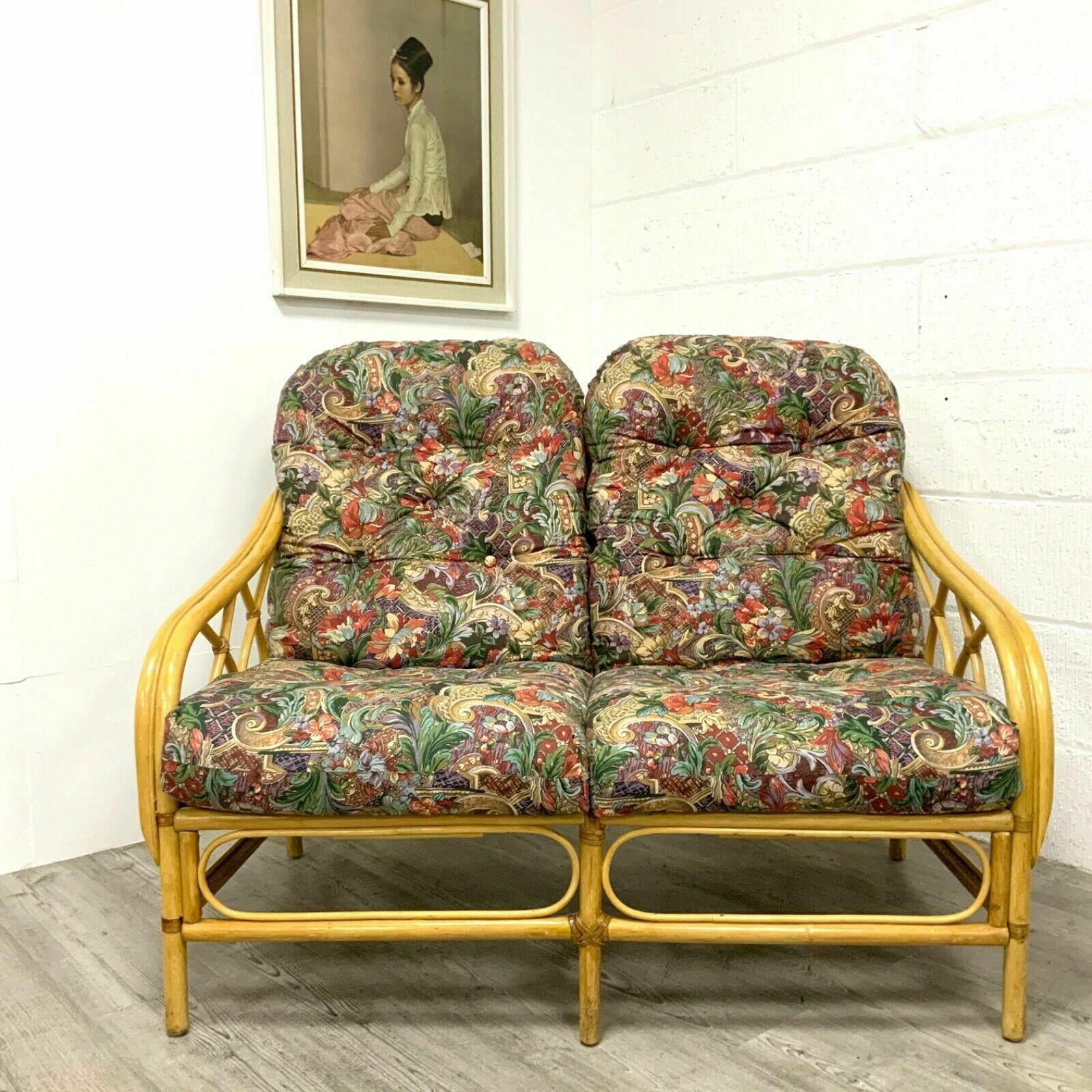 A Mid Century Vintage Bamboo Two 2 Seater Sofa Settee 1970s photo furniture