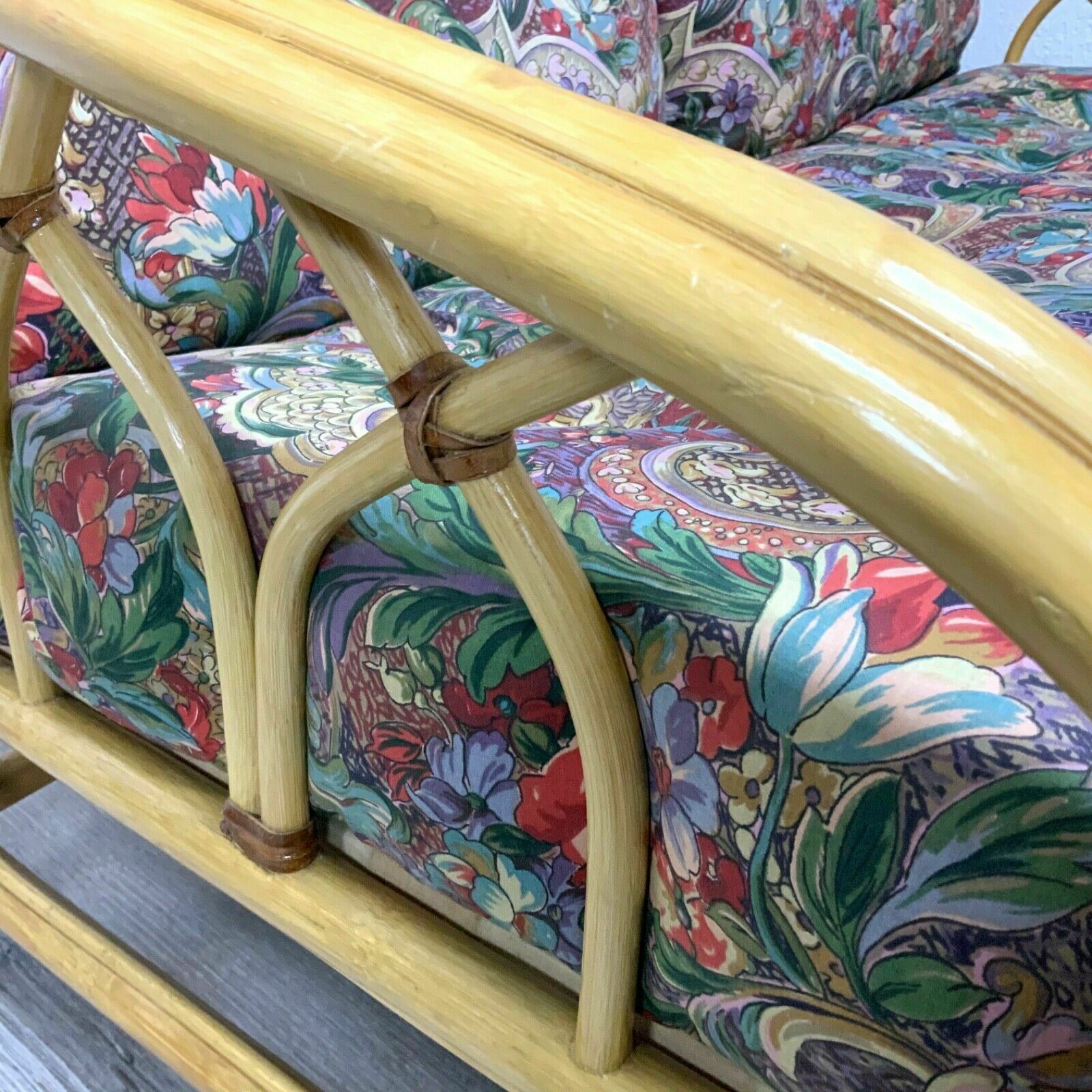 A Mid Century Vintage Bamboo Two 2 Seater Sofa Settee 1970s photo buy