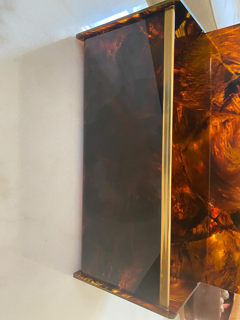 Maison Mercier Paris Magazine Rack In Lucite Tortoiseshell And Brass, 1970 photo Home Decor