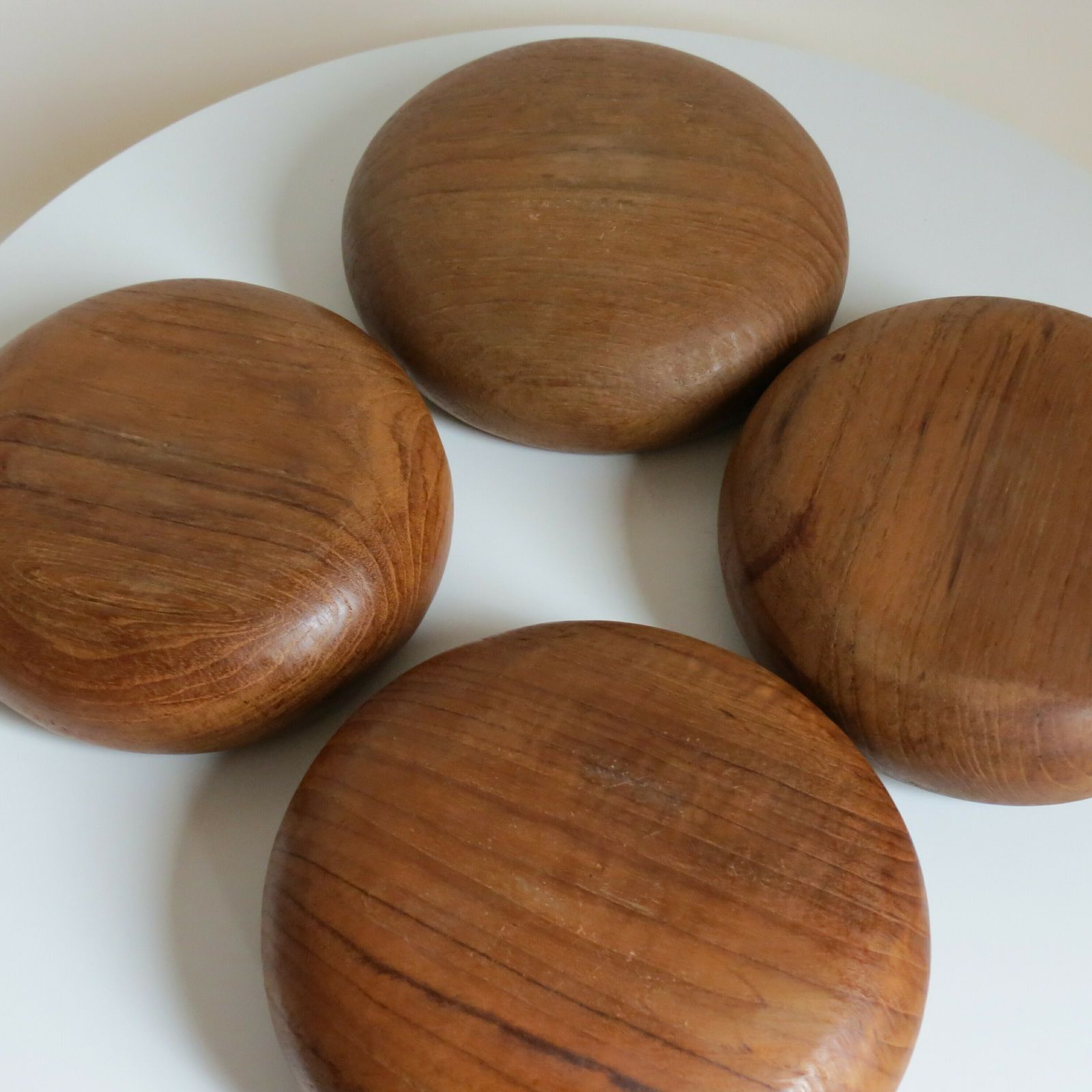 Set Of 4 Midcentury Teak Wooden Bowls 1960s photo vinterior