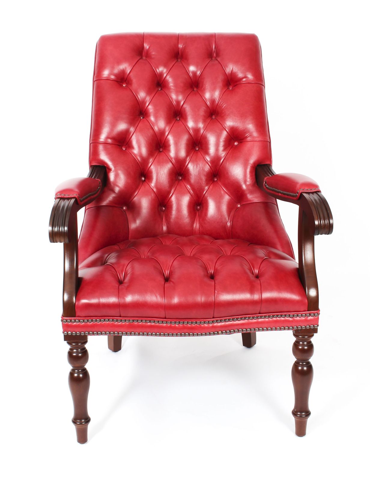 Pair English Handmade Carlton Leather Desk Chairs Gamay photo for sale