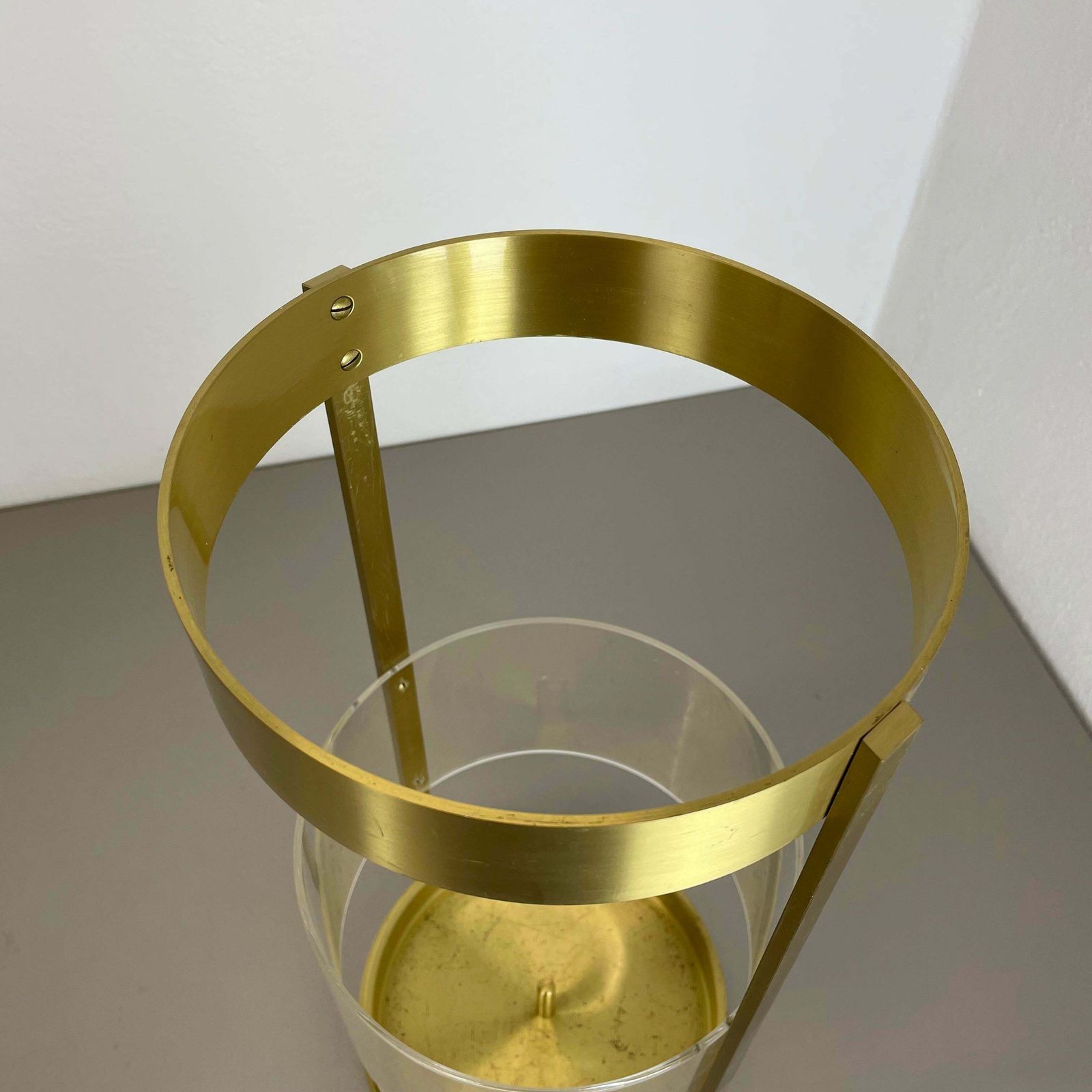 1089.0 Original Hollywood Regency Solid Brass Acryl Glass Umbrella Stand, Italy, 1970s photo