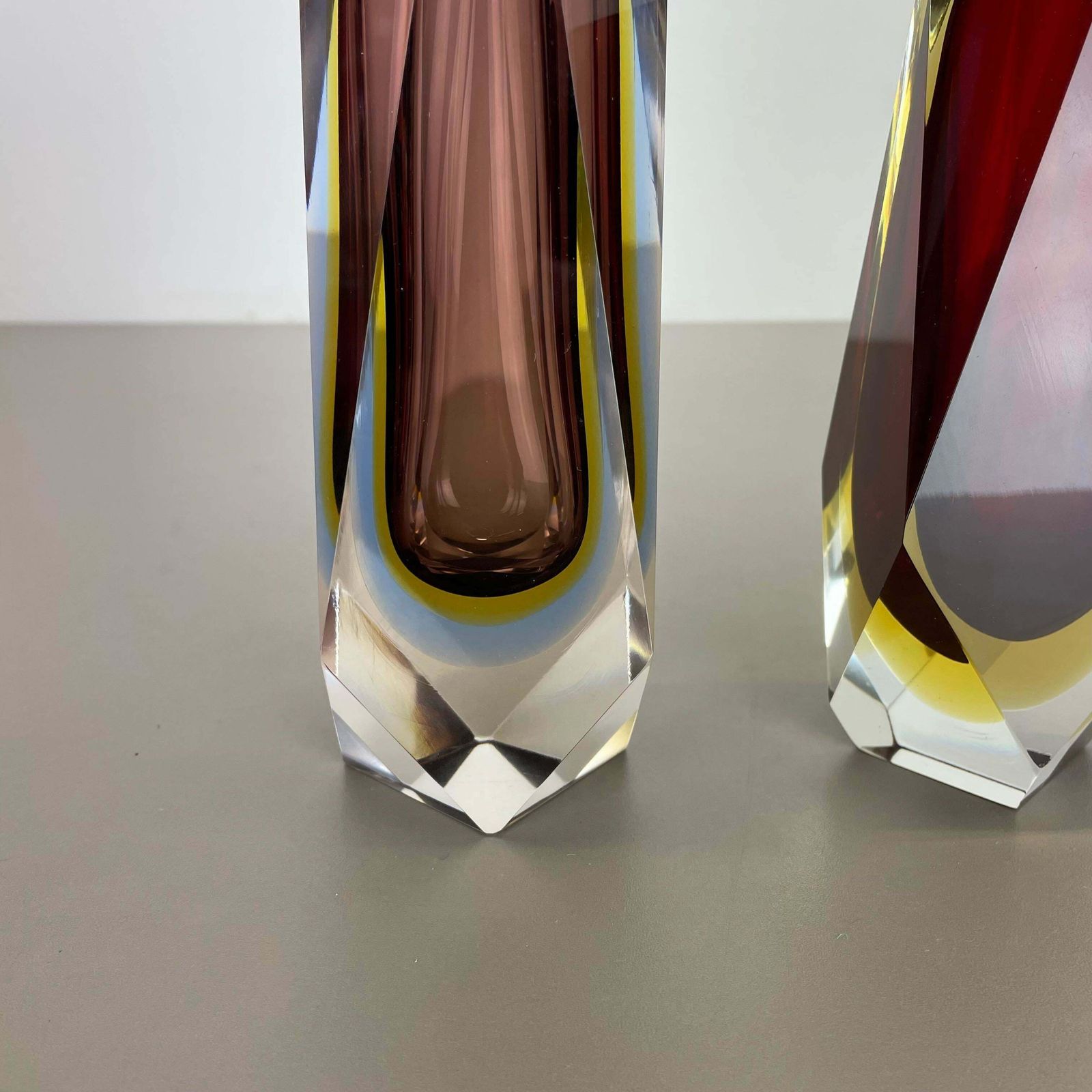 Set Of 2 Faceted Murano Glass Sommerso Vase Designed By Flavio Poli Italy, 1970s photo for sale