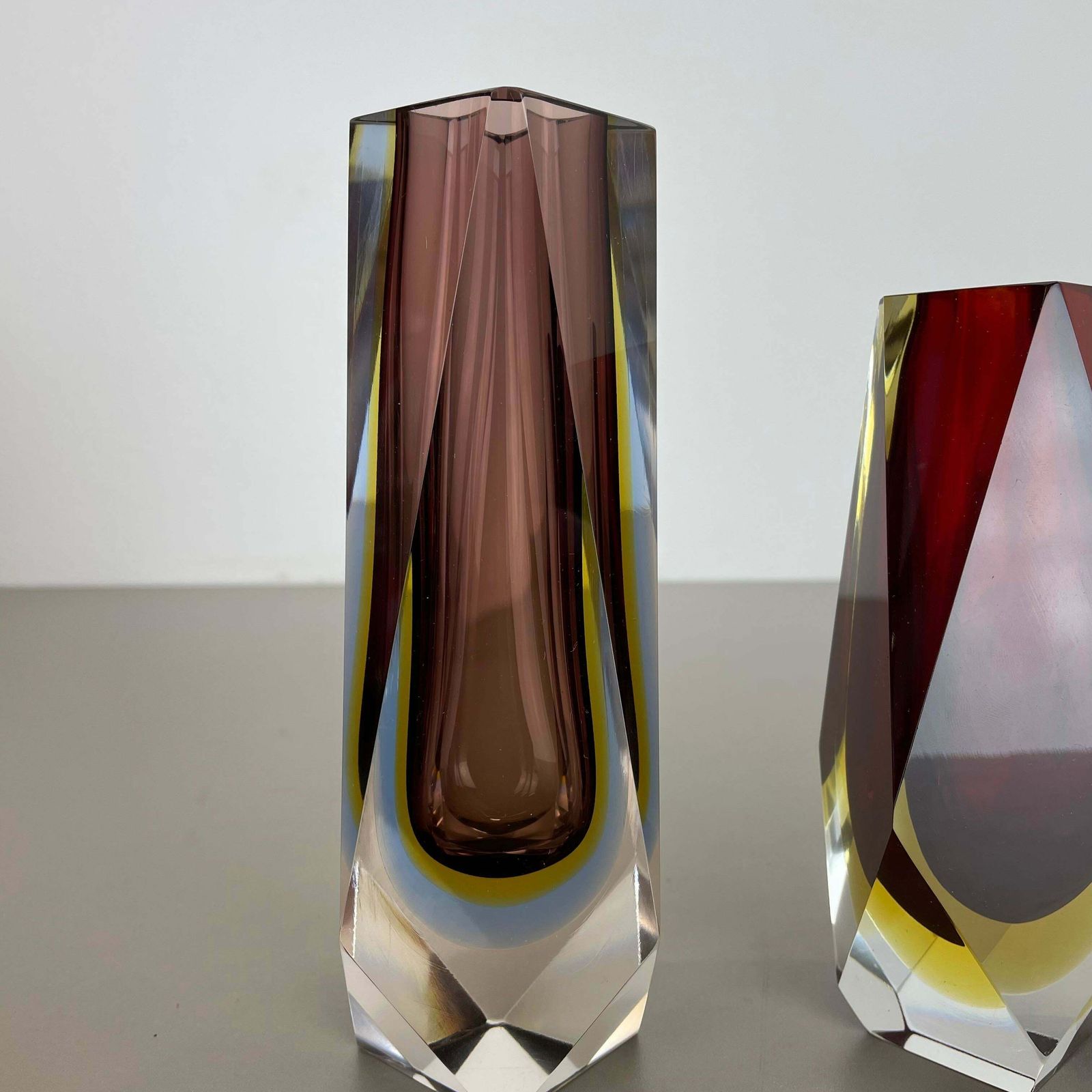 Set Of 2 Faceted Murano Glass Sommerso Vase Designed By Flavio Poli Italy, 1970s photo Home Decor