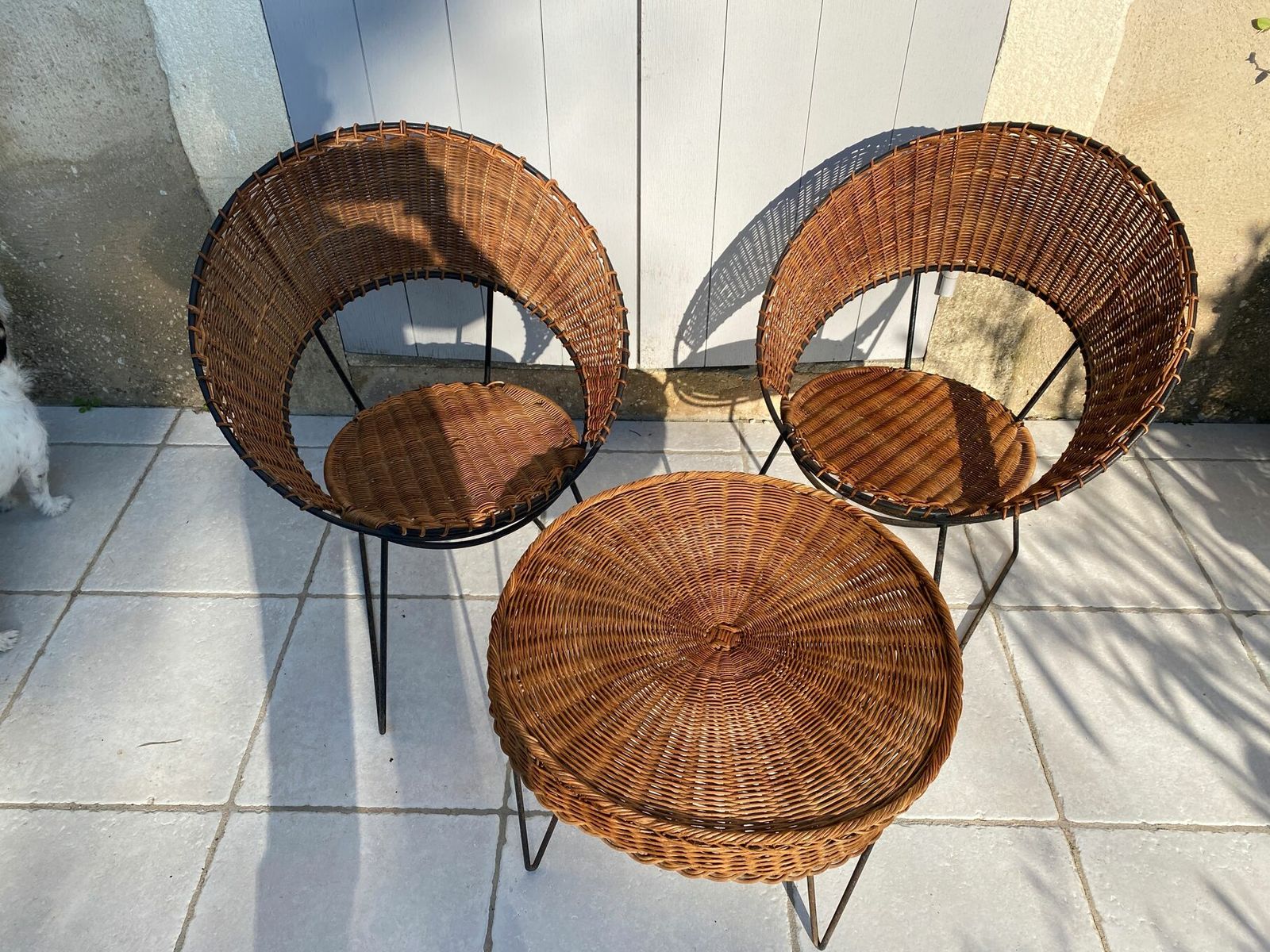 Set Of 2 Raoul Guy Wicker Armchairs And Coffee Table 1950 photo furniture