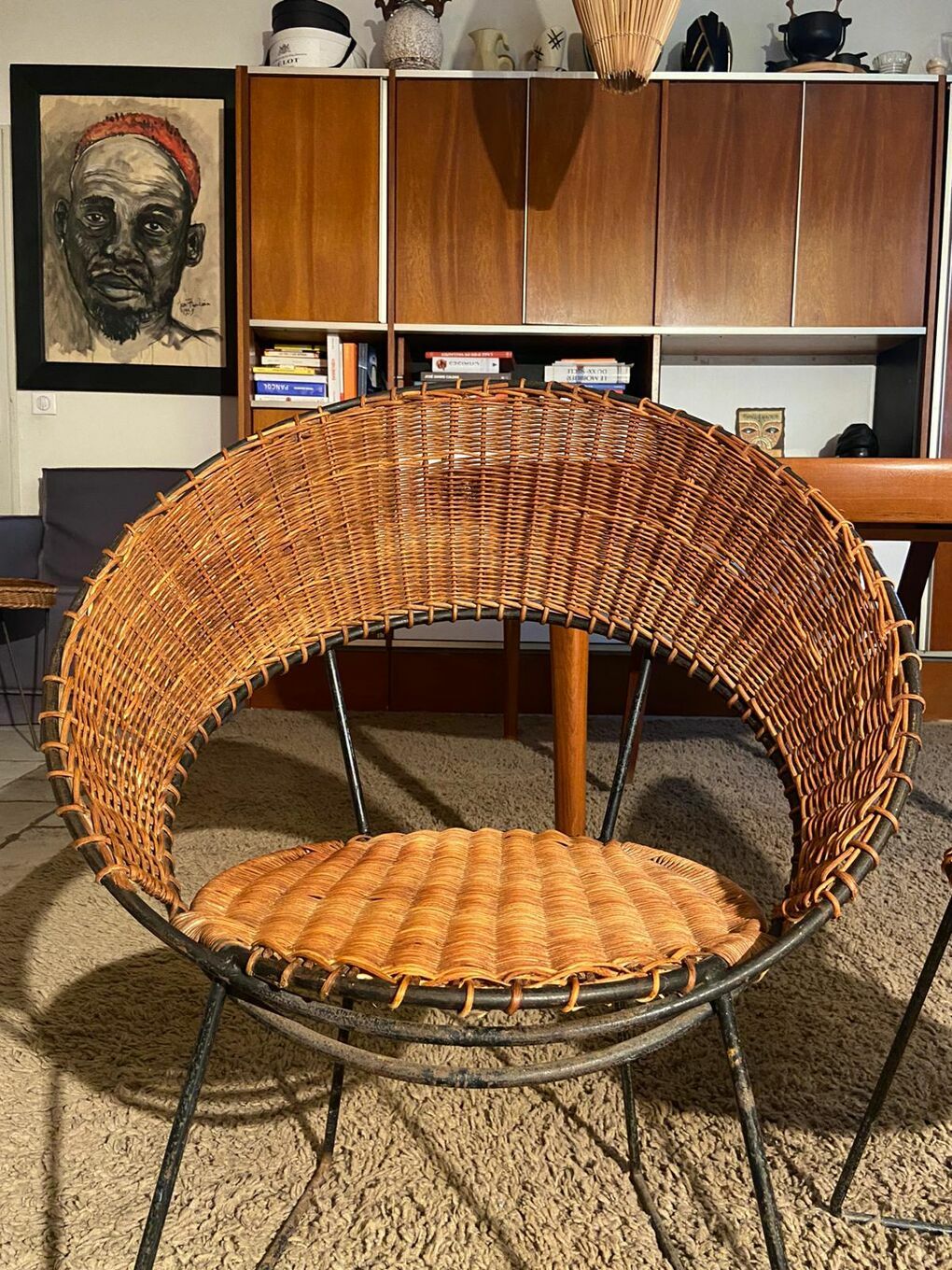 photo vinterior Set Of 2 Raoul Guy Wicker Armchairs And Coffee Table 1950