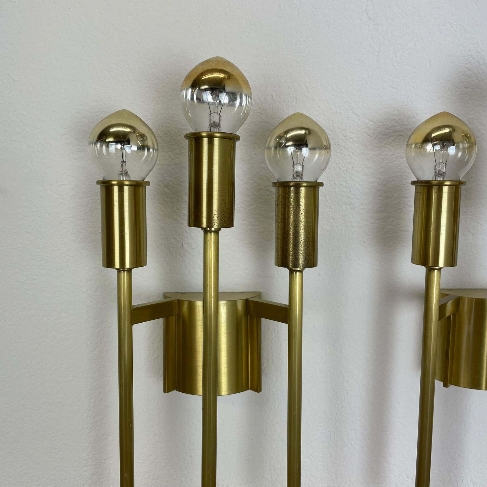 Set Of 2 Brass Italian Stilnovo Style Theatre Wall Light Sconces, Italy, 1970 photo Lighting