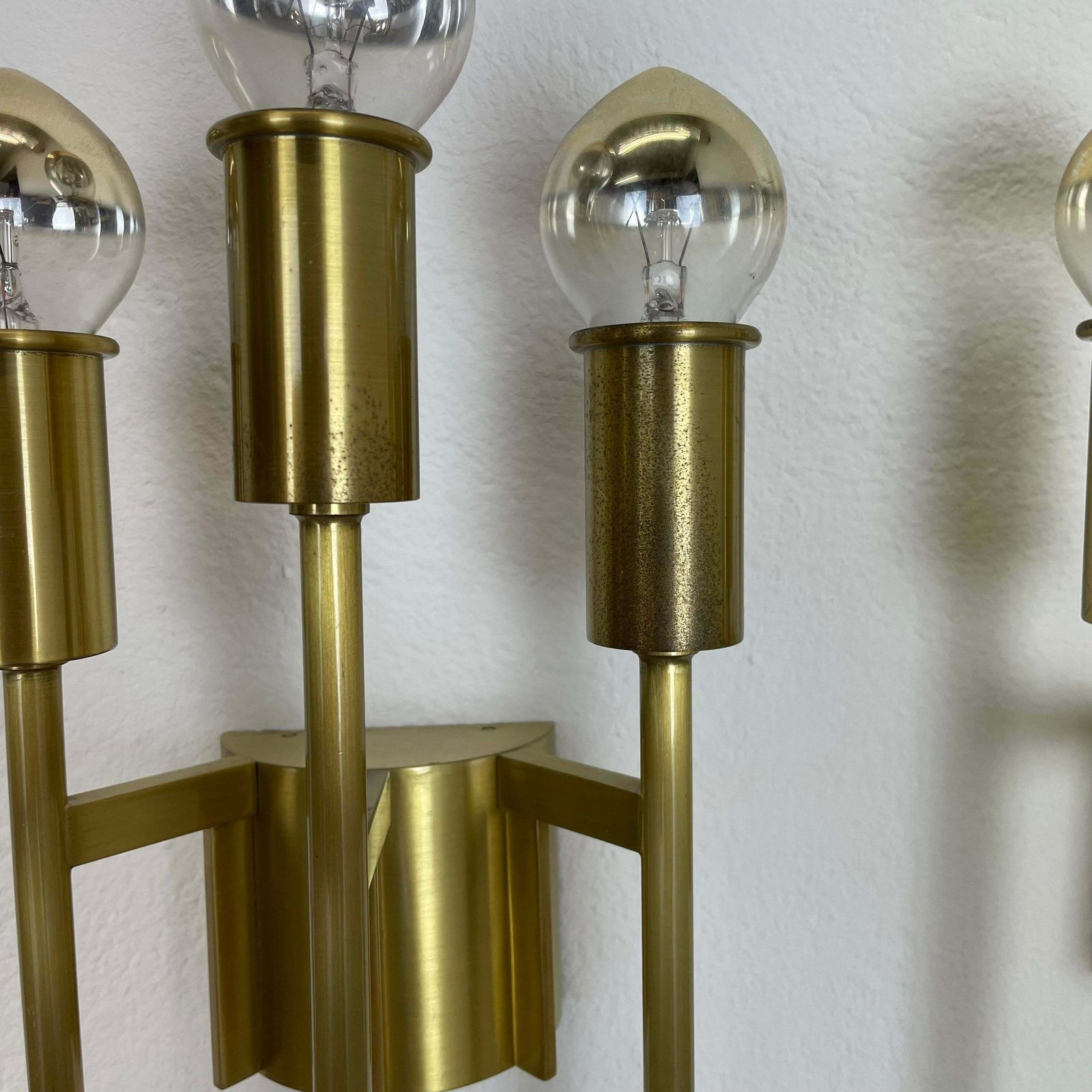 Set Of 2 Brass Italian Stilnovo Style Theatre Wall Light Sconces, Italy, 1970 photo vinterior