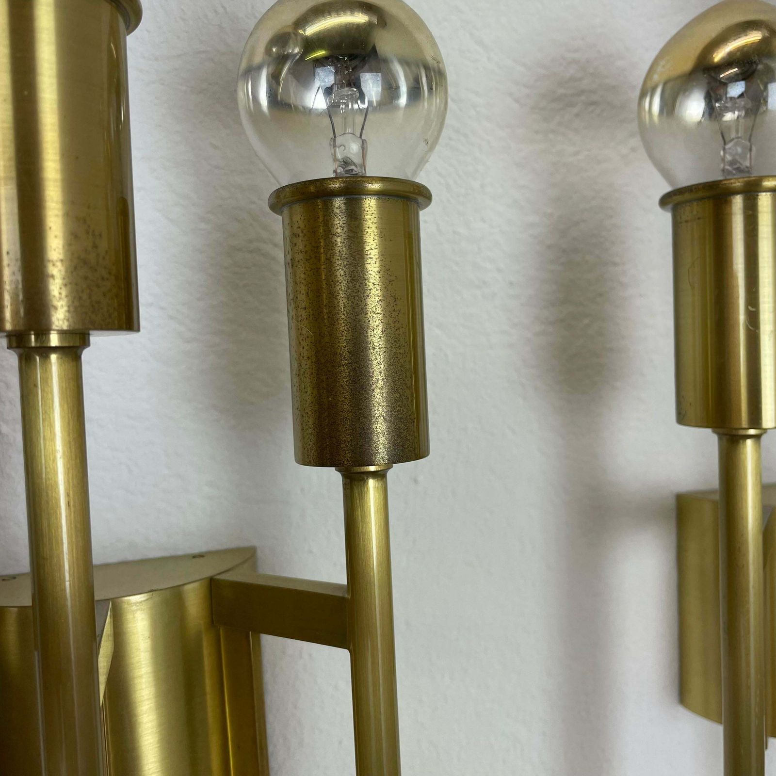 Set Of 2 Brass Italian Stilnovo Style Theatre Wall Light Sconces, Italy, 1970 photo buy