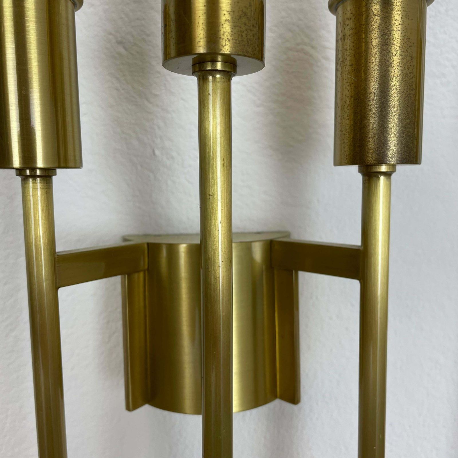 Set Of 2 Brass Italian Stilnovo Style Theatre Wall Light Sconces, Italy, 1970 photo vintage