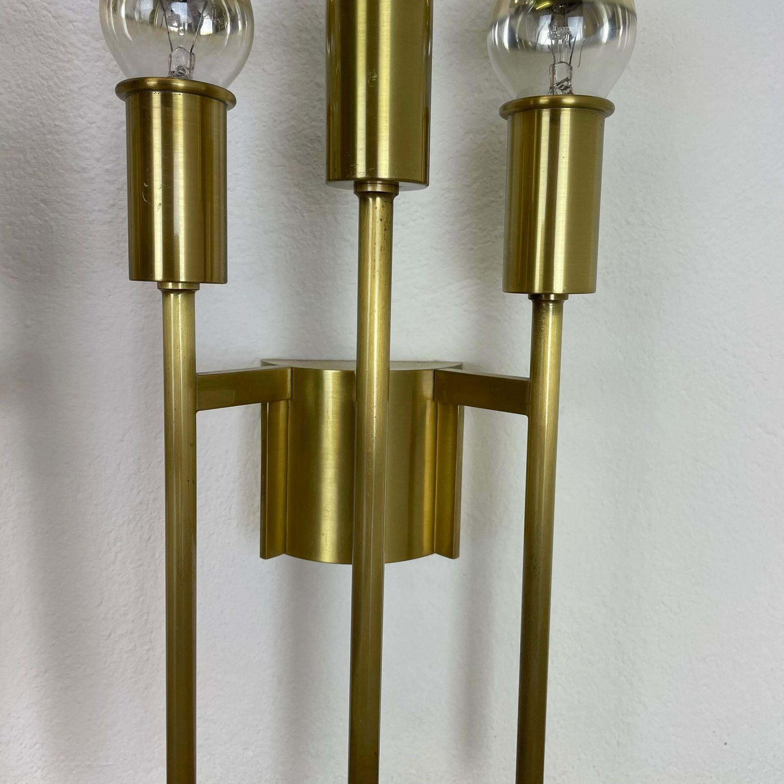 photo for sale Set Of 2 Brass Italian Stilnovo Style Theatre Wall Light Sconces, Italy, 1970