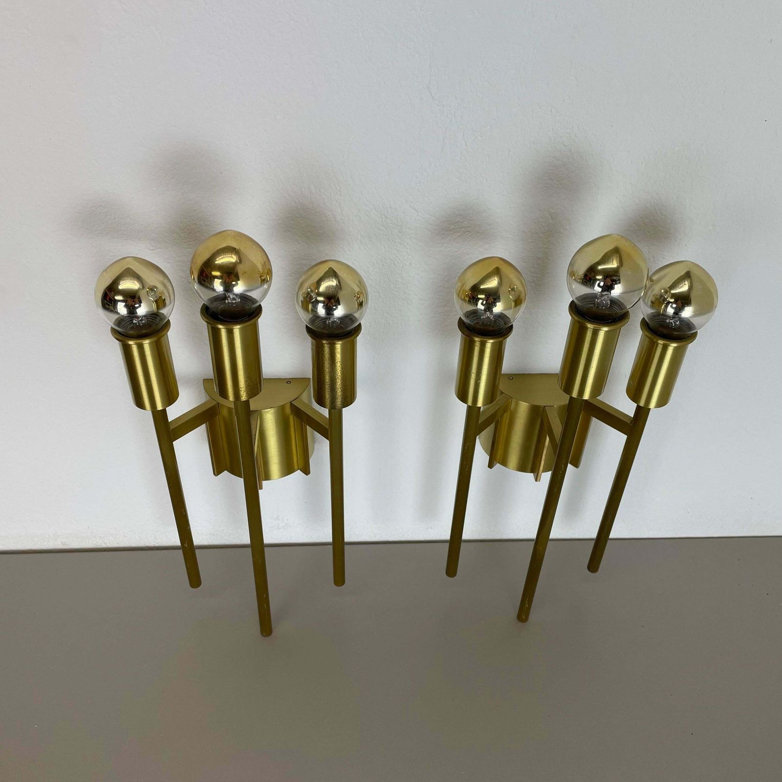1315.0 Set Of 2 Brass Italian Stilnovo Style Theatre Wall Light Sconces, Italy, 1970 photo