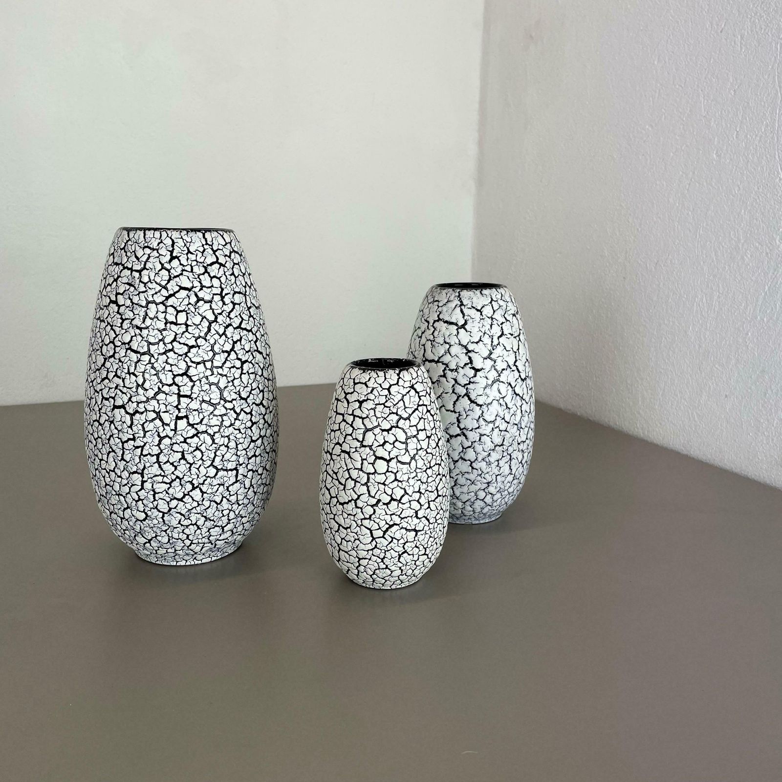 Set Of Three Pottery Fat Lava Vases "Craquele" By Jasba, Germany, 1970s photo for sale