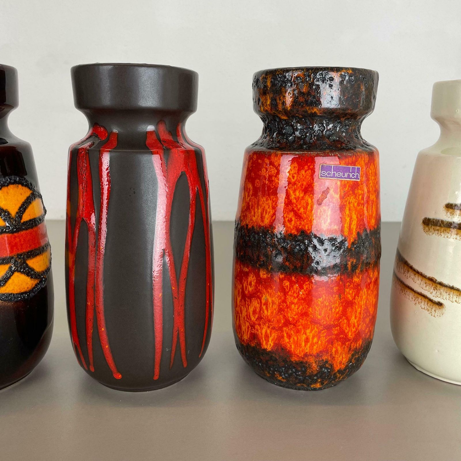 photo furniture Set Of Four Vintage Pottery Fat Lava Vases Made By Scheurich, Germany, 1970s