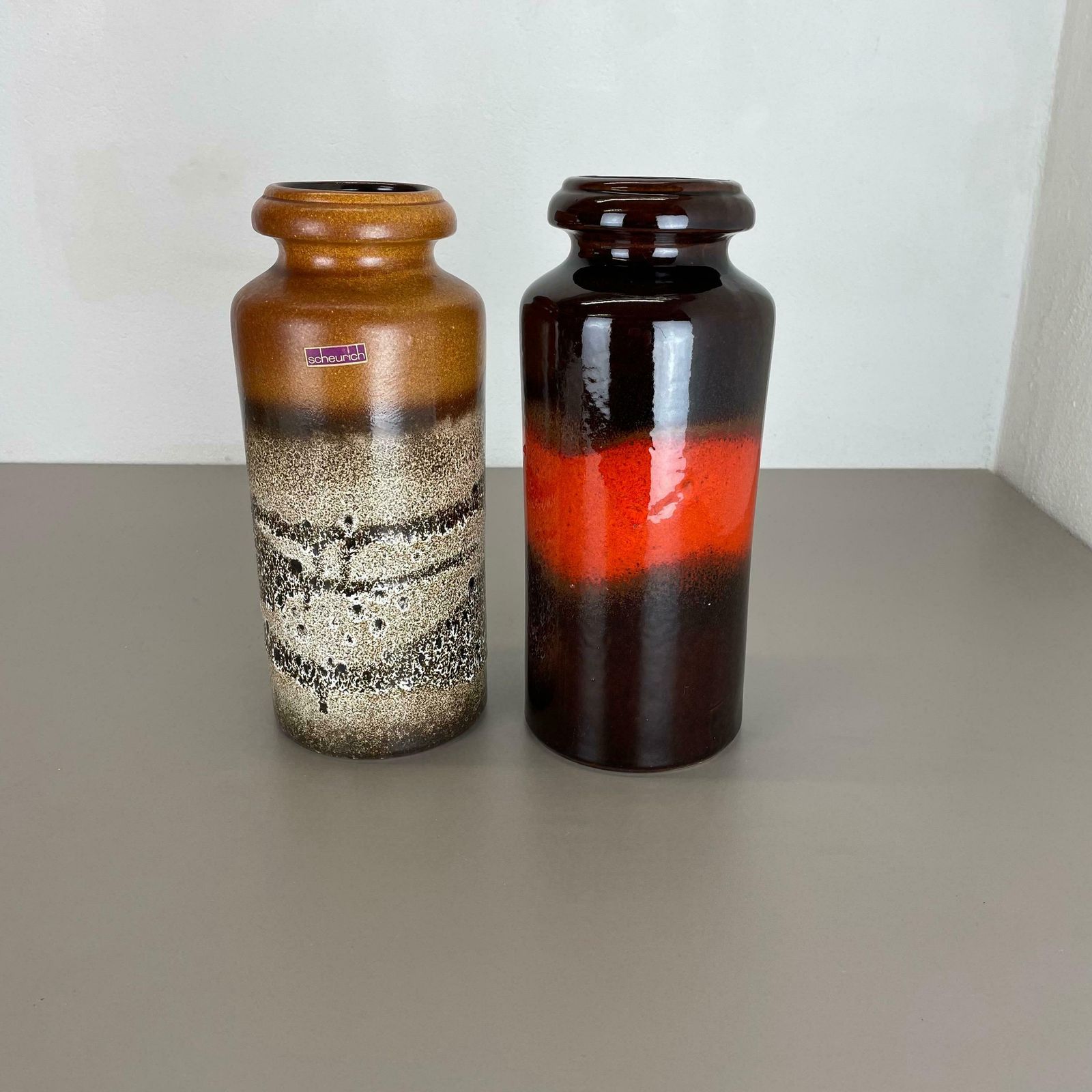 Set Of Two Pottery Fat Lava Vases "Multi Colour" By Scheurich, Germany, 1970s photo furniture