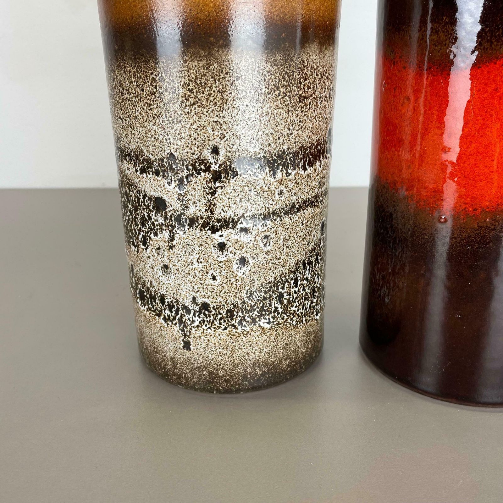 Set Of Two Pottery Fat Lava Vases "Multi Colour" By Scheurich, Germany, 1970s photo 499.0