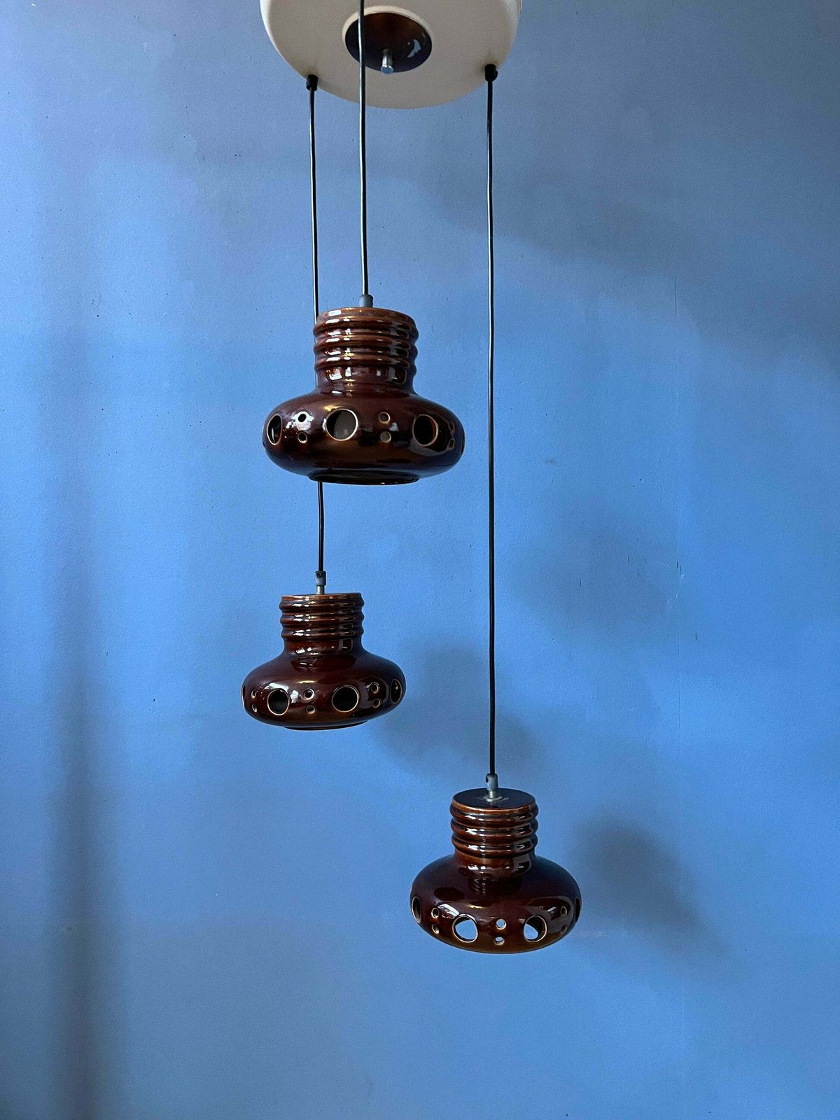 West Germany Ceramic Cascade Chandelier / Pendant Light photo for sale