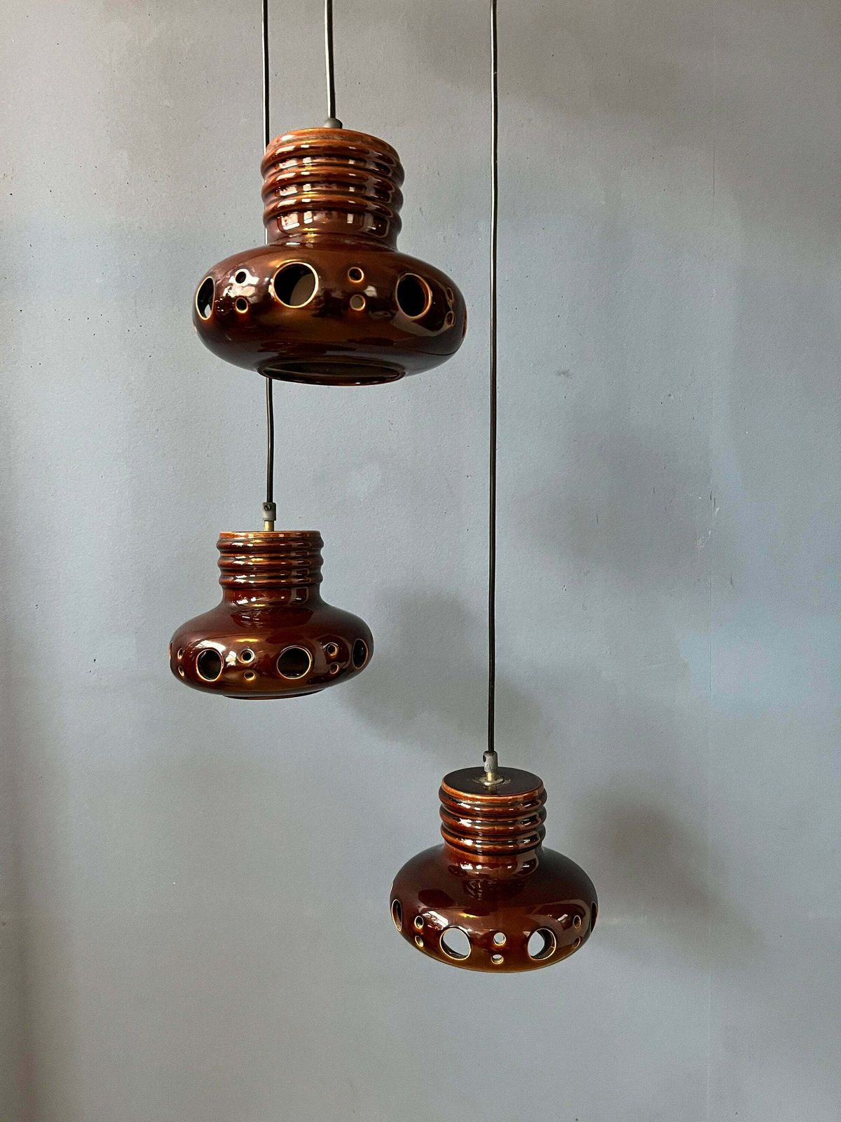 West Germany Ceramic Cascade Chandelier / Pendant Light photo Lighting