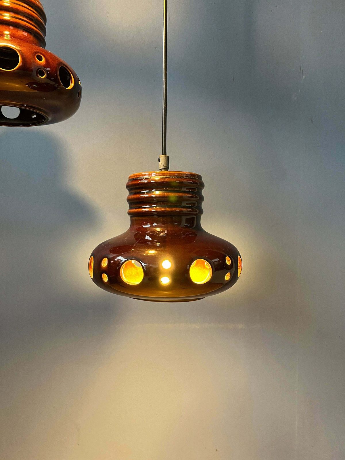 West Germany Ceramic Cascade Chandelier / Pendant Light photo buy