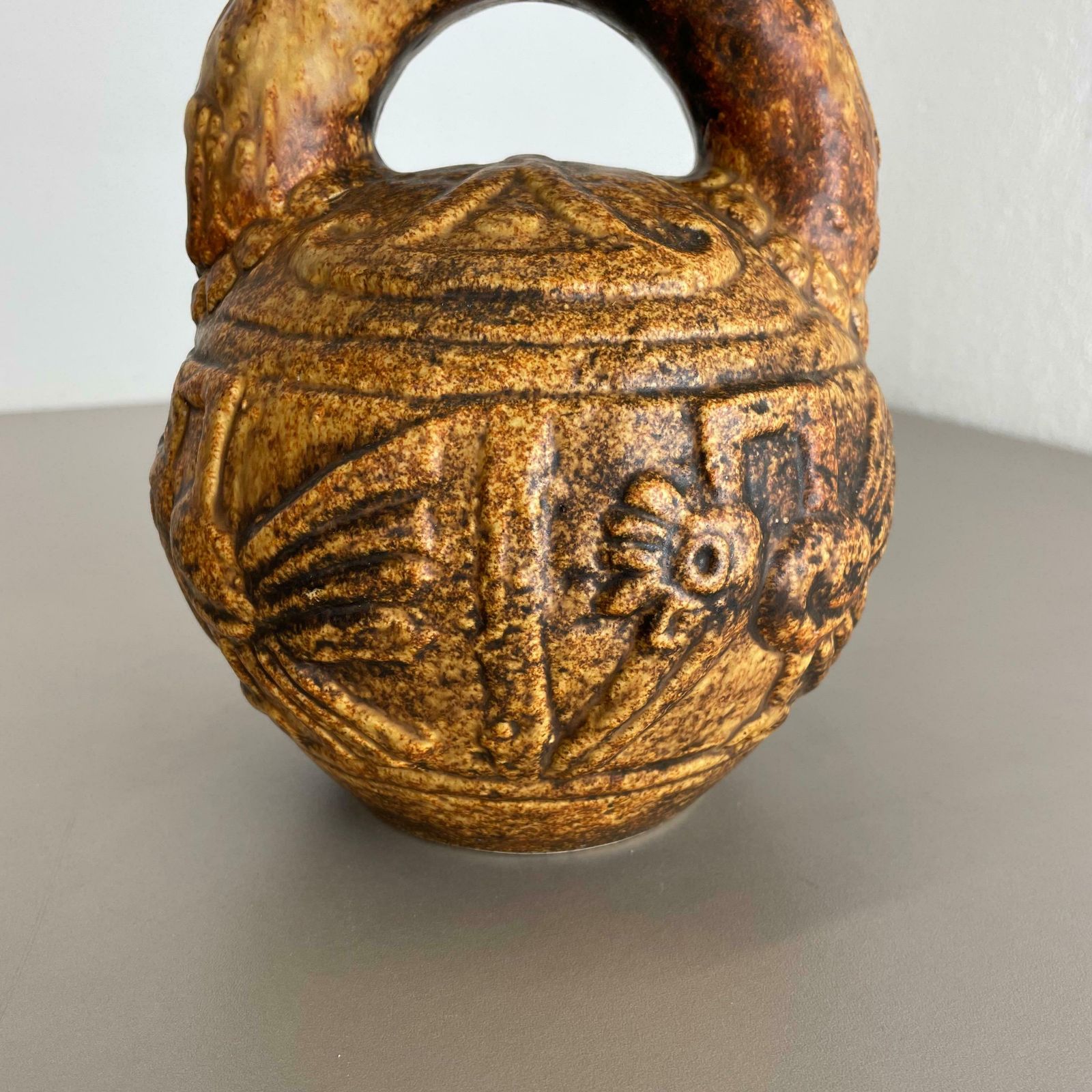 Large Colourful Fat Lava Pottery "Maya Tiki" Vase By Jasba Ceramics, Germany 1970 photo vinterior
