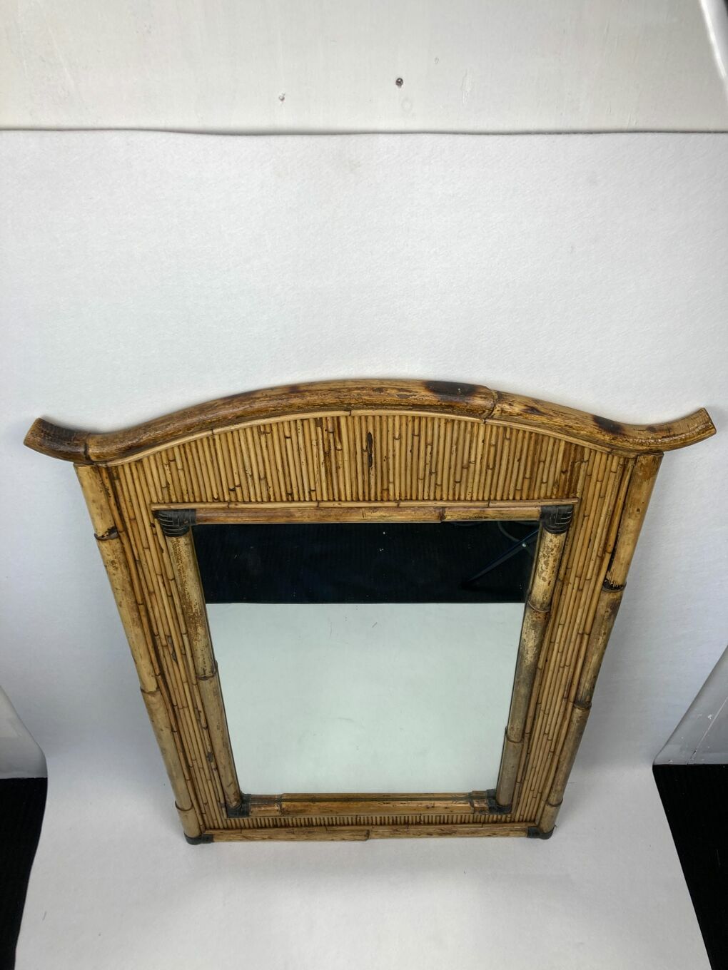 Midcentury Palm Regency Bamboo Rattan Pencil Reed Mirror photo furniture