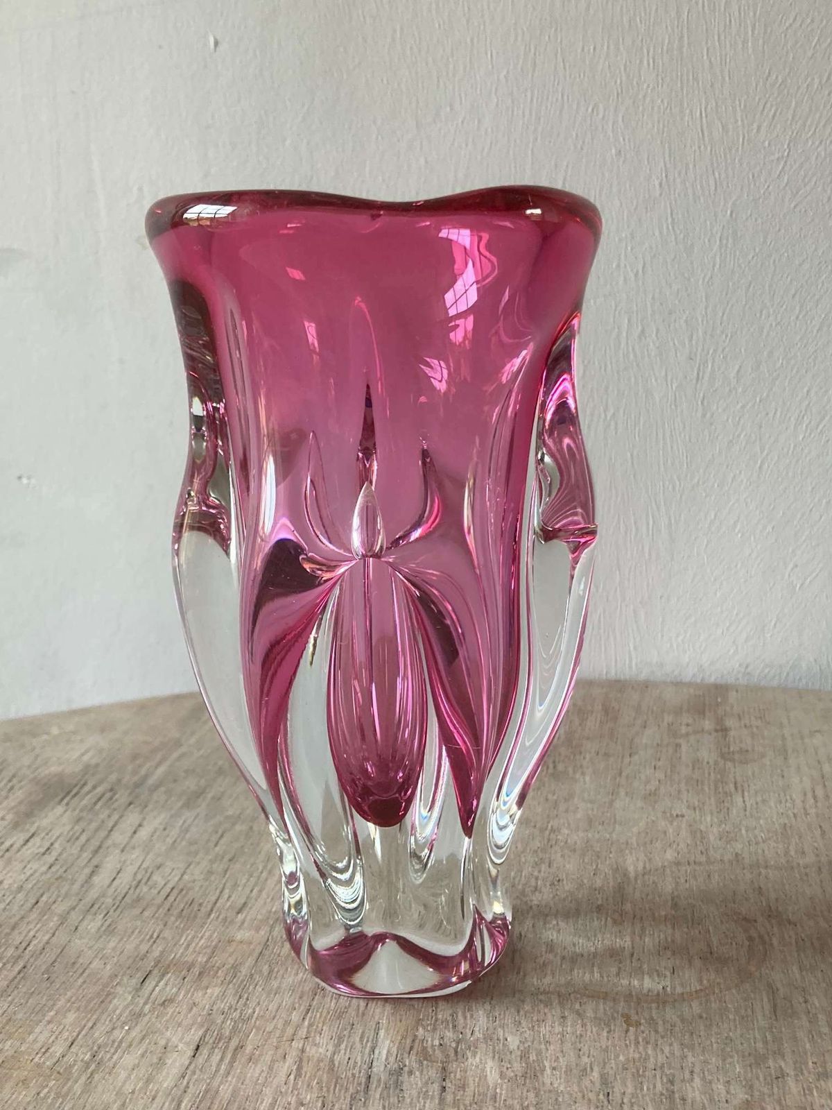 Mcm Tall Pink And Clear Sommerso Glass Chribskan Vase. Hospodka photo furniture