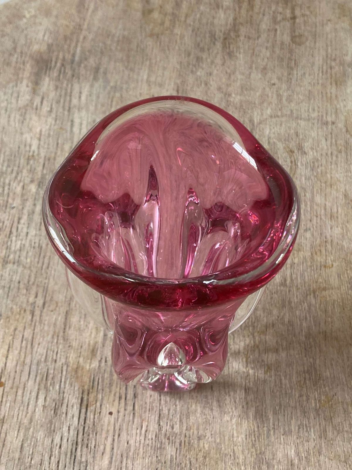 Mcm Tall Pink And Clear Sommerso Glass Chribskan Vase. Hospodka photo Home Decor