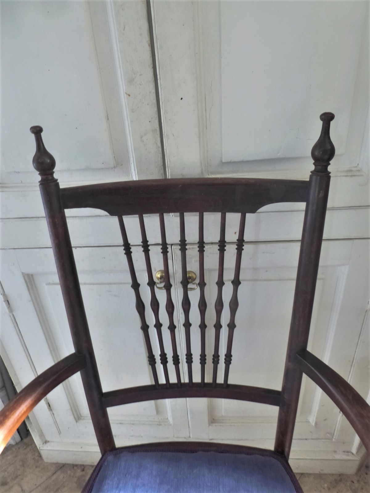 Edwardian Spindle Back Velvet Upholstered Mahogany Chair photo furniture