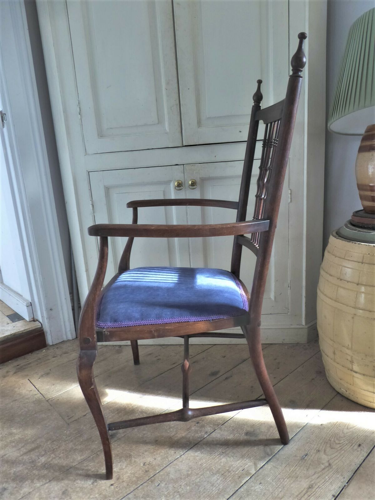 Edwardian Spindle Back Velvet Upholstered Mahogany Chair photo Furniture