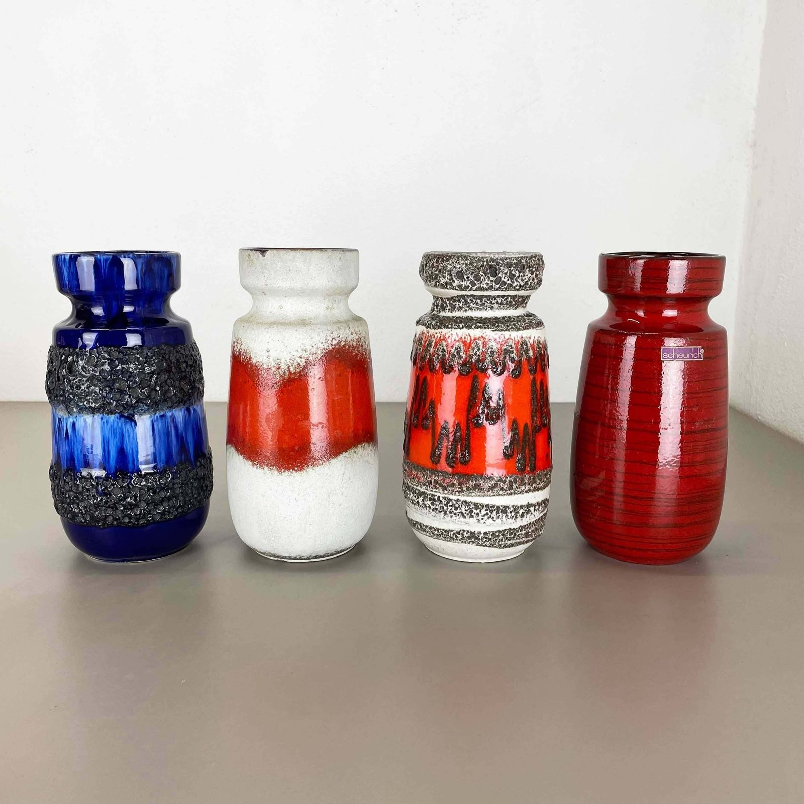 Set Of Four Vintage Pottery Fat Lava Vases Made By Scheurich, Germany, 1970s photo furniture