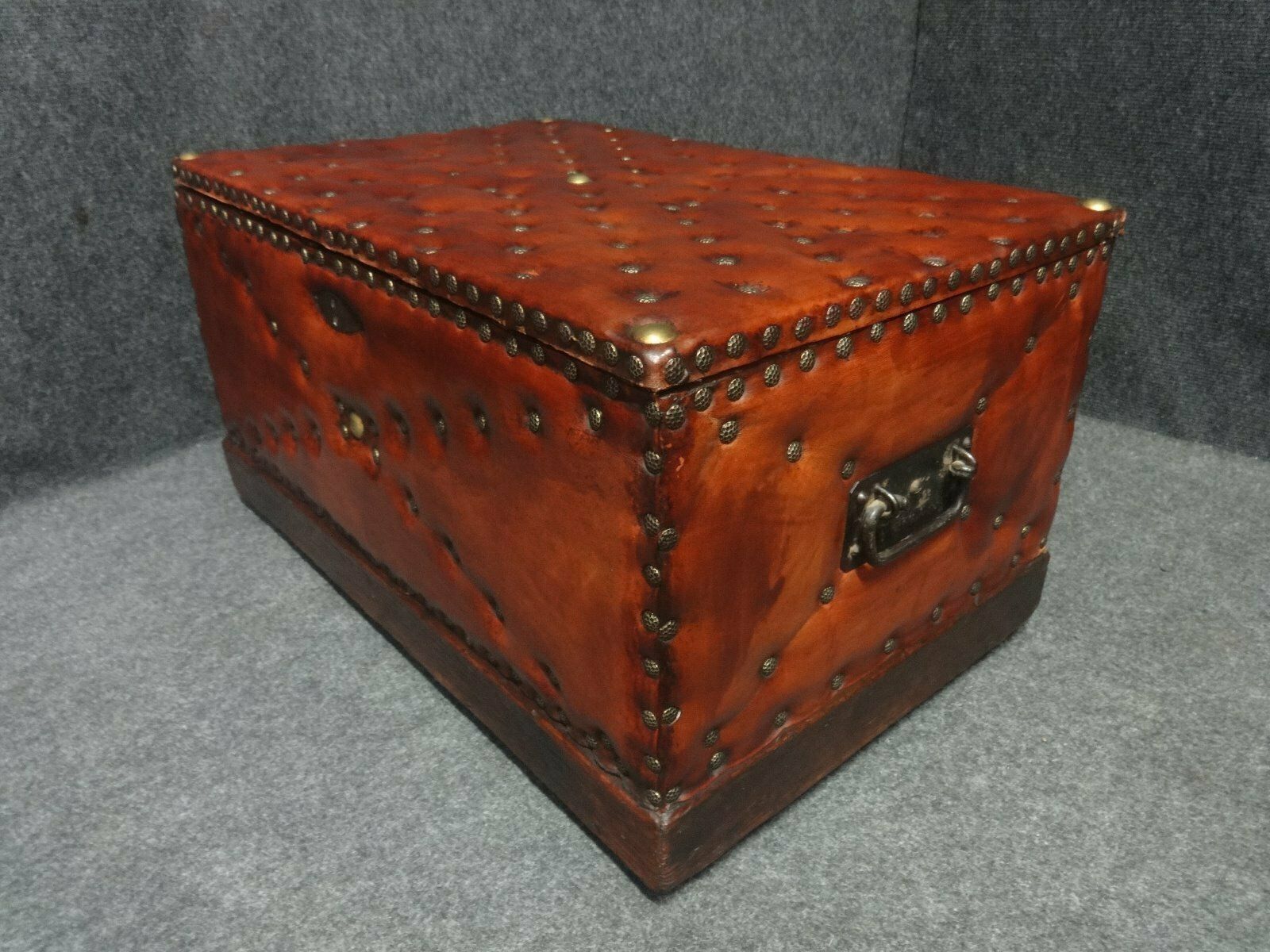 Good Leather Covered & Brass Studded Chest C.1870 photo furniture