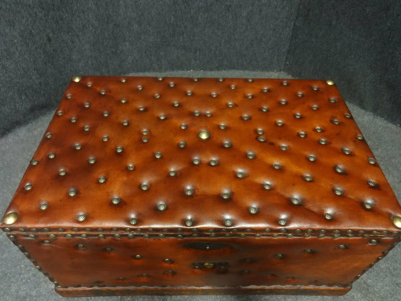 Good Leather Covered & Brass Studded Chest C.1870 photo 395.0