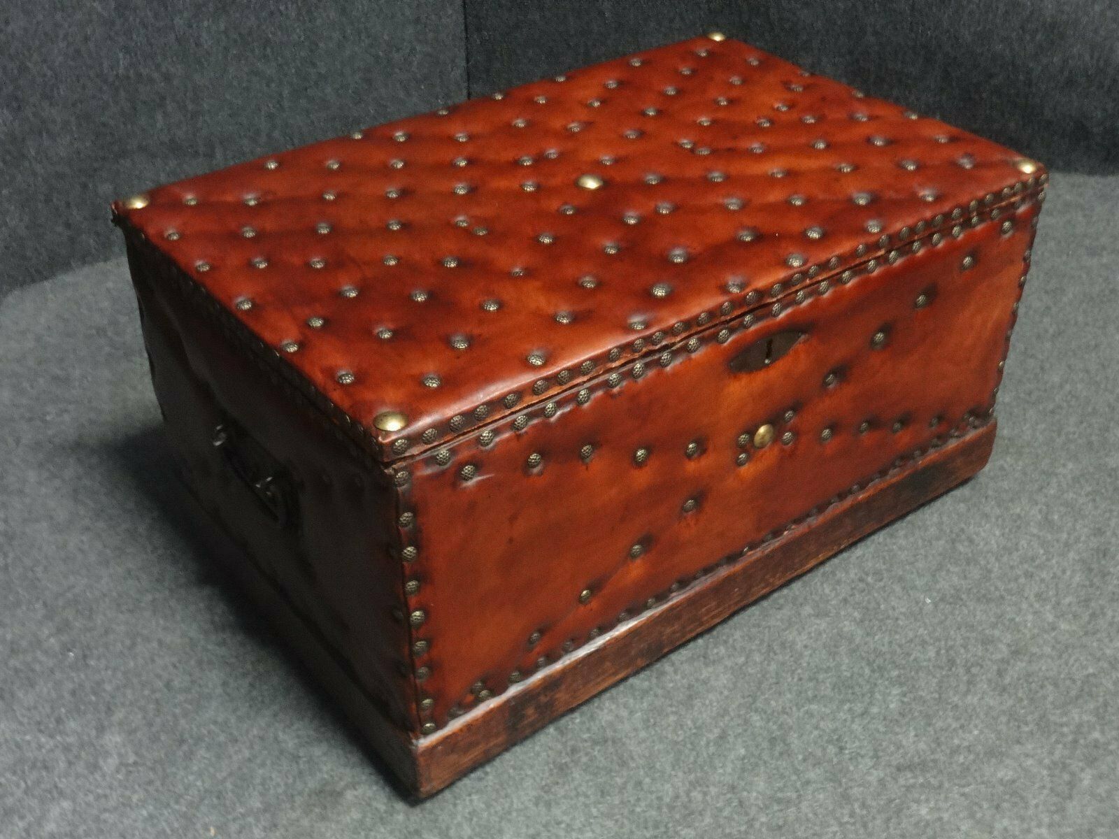Good Leather Covered & Brass Studded Chest C.1870 photo buy