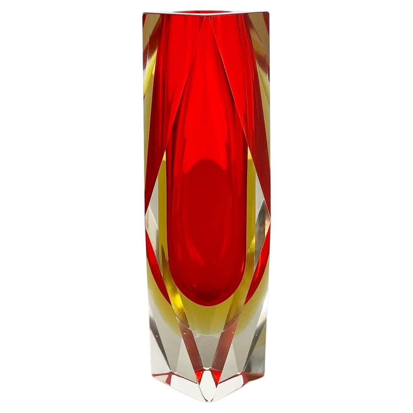 Large Red Murano Glass Sommerso Vase By Flavio Poli Attributed, Italy 1970s
