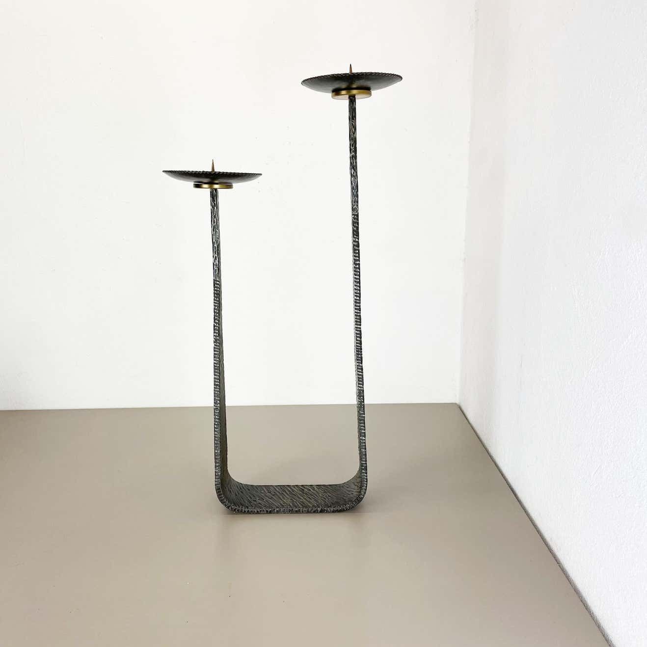 Xl Modernist Sculptural Brutalist Copper Floor Candleholder, Germany, 1970s photo furniture