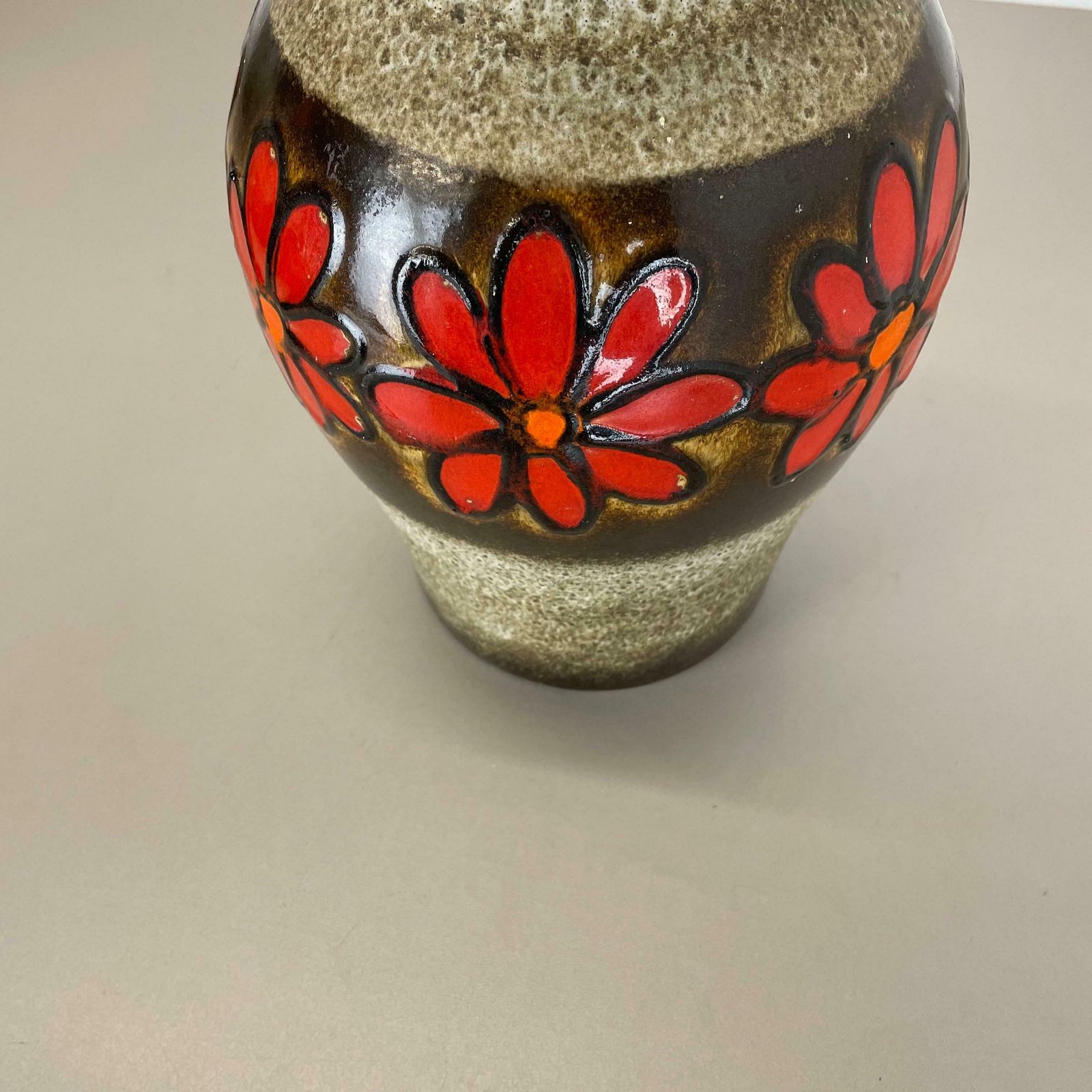 Home Decor Large Pottery Fat Lava Multi Colour "Floral" Floor Vase Made By Scheurich, 1970s photo