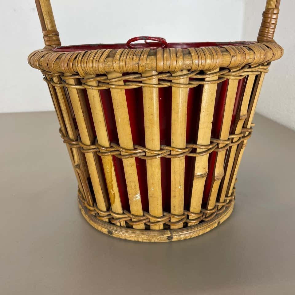 photo furniture Minimalistic Bamboo Metal Planter Plant Stand Matégot Style, France, 1960s