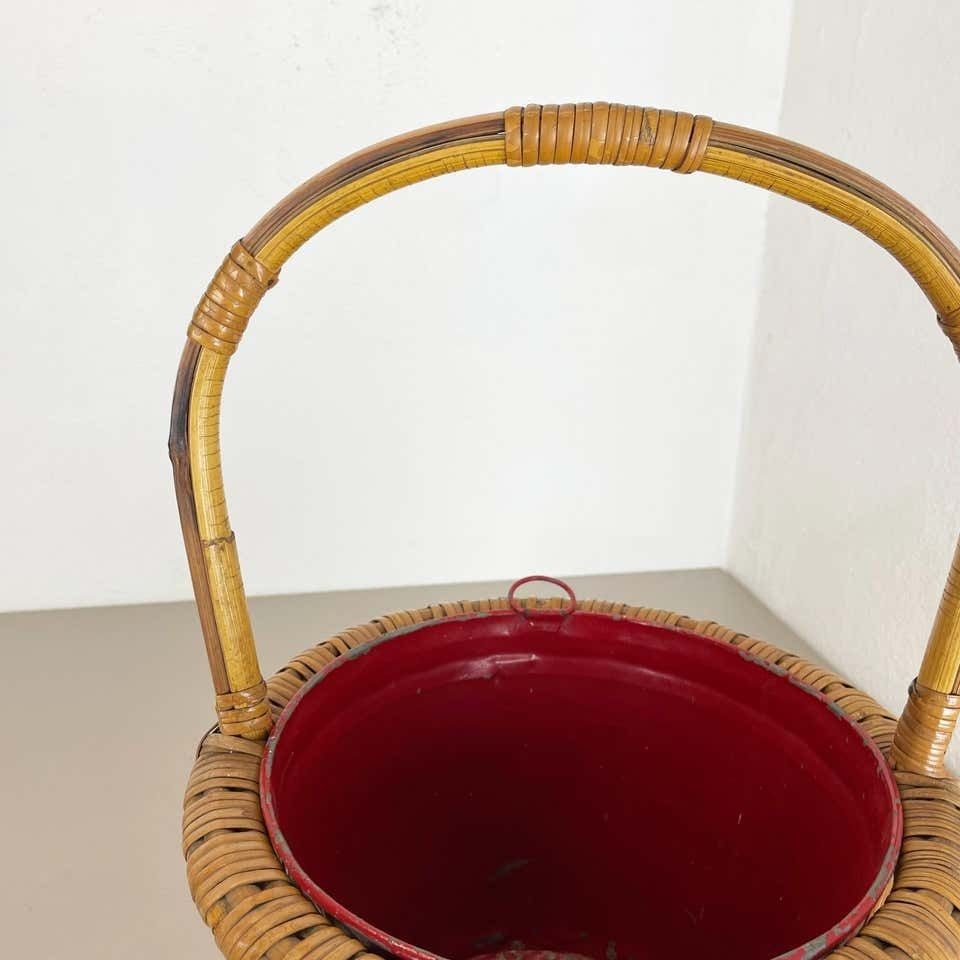 Garden Decor Minimalistic Bamboo Metal Planter Plant Stand Matégot Style, France, 1960s photo