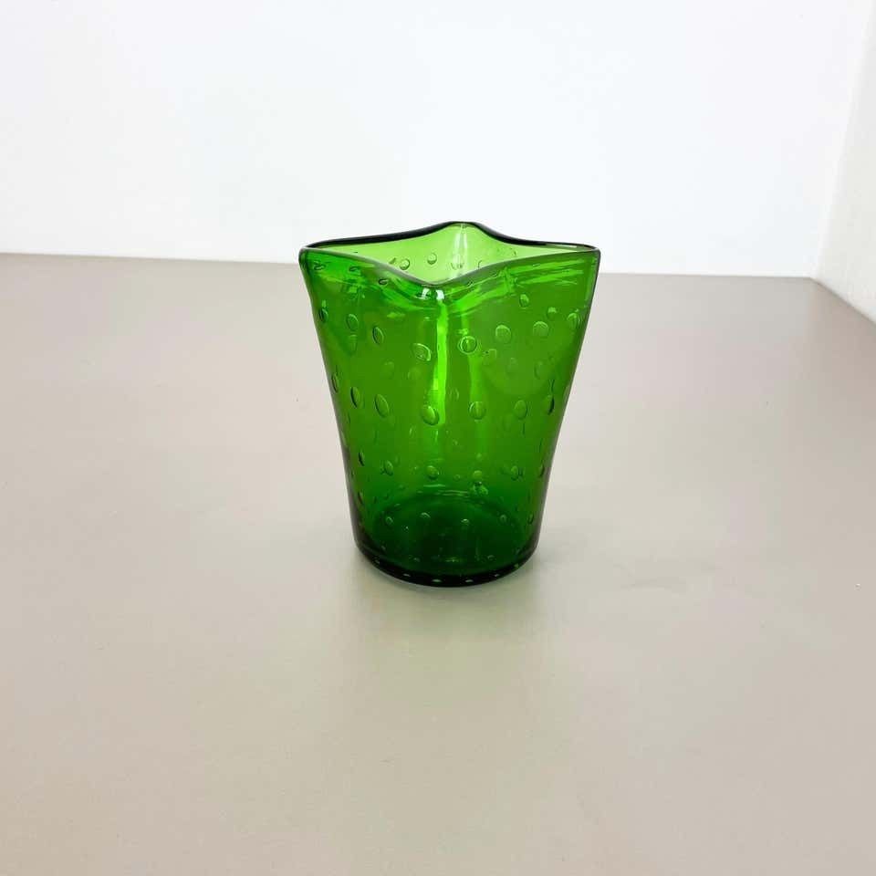 Murano Glass Bullicante Bubble "Green" Vase Element Shell Murano, Italy, 1970s photo for sale