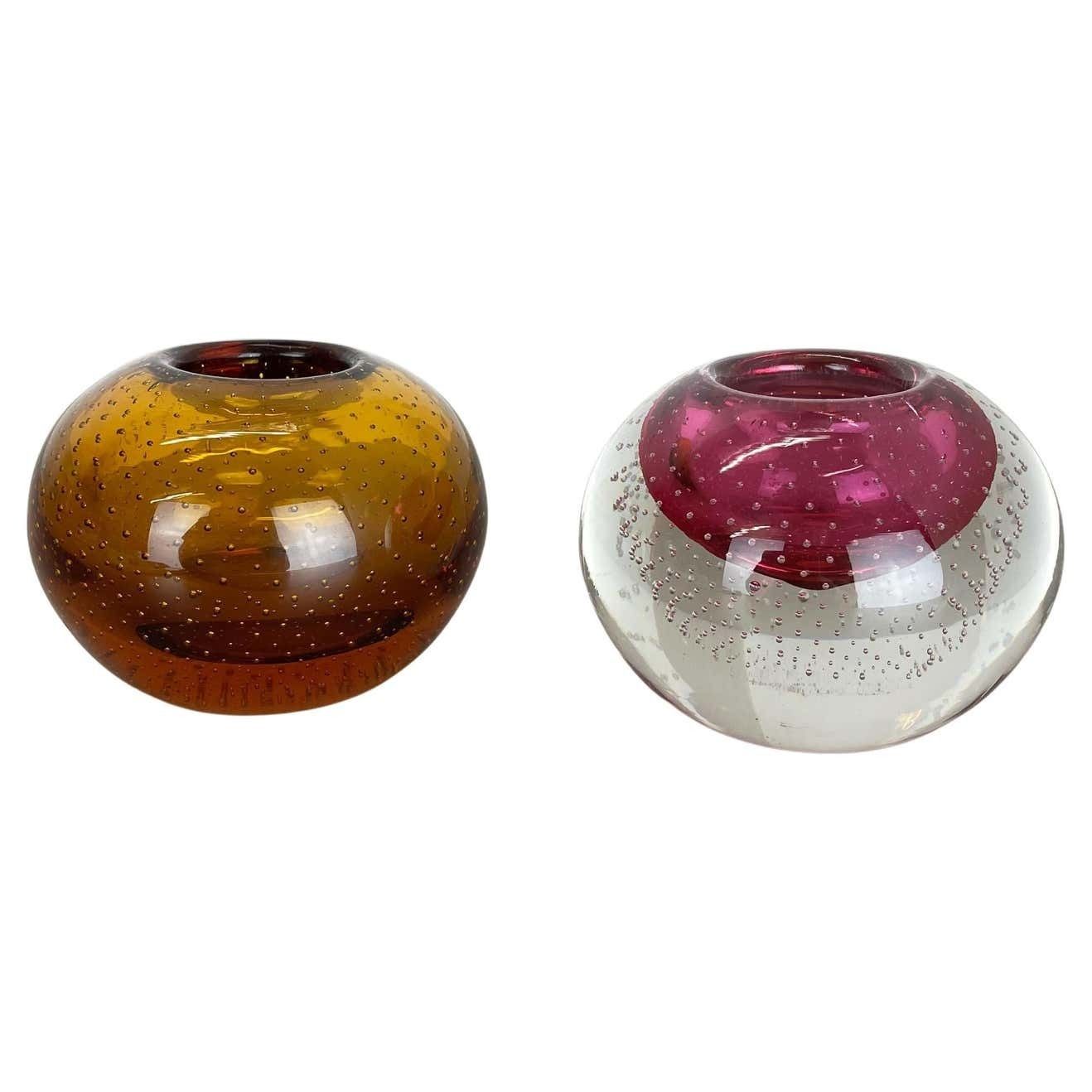 Set Of 2 Murano Glass Bubble Structure Bowl Shells Ashtray Element, Italy, 1970s