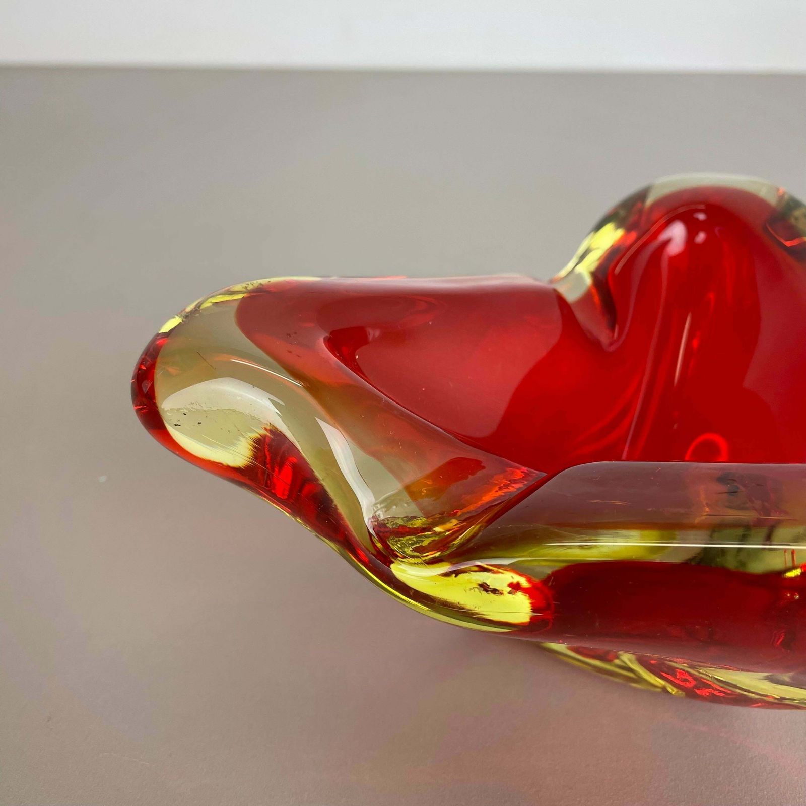Rare Xl 1,7kg Red Yelllow Bowl Element Shell Ashtray Murano Italy 1970 photo Home Decor