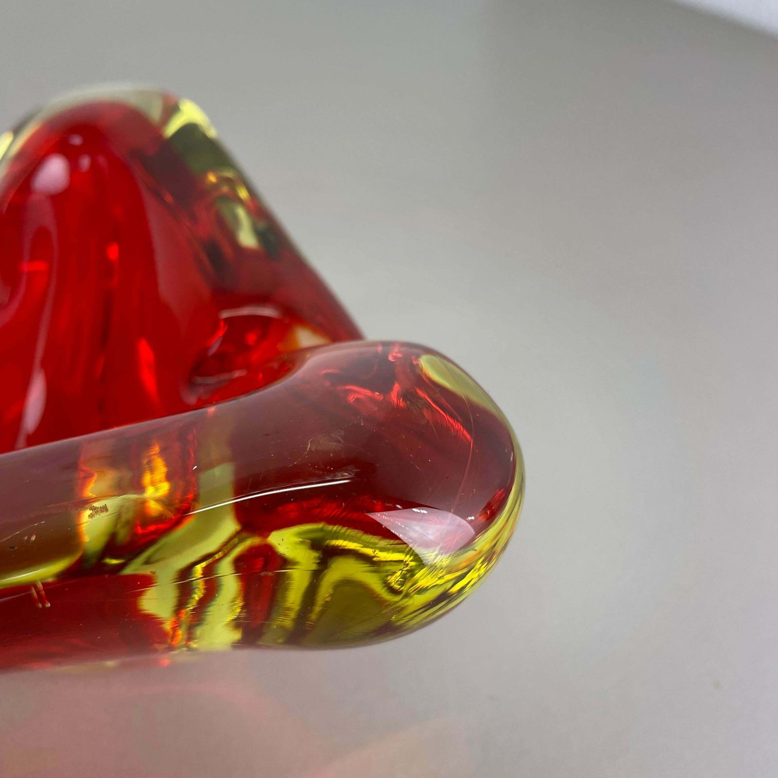 Rare Xl 1,7kg Red Yelllow Bowl Element Shell Ashtray Murano Italy 1970 photo vintage