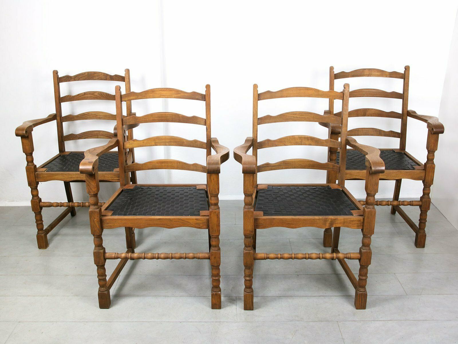 Vintage Medieval Chairs In Oak, Set Of 4