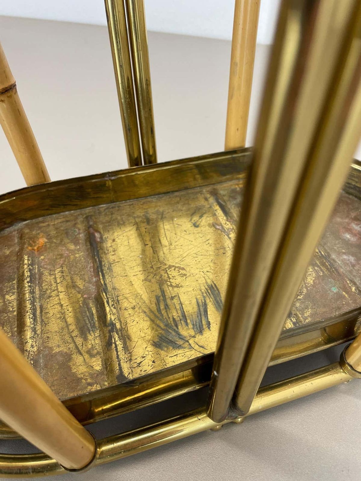 photo furniture Hollywood Regency Auböck Style Brass Bamboo Umbrella Stand, Austria, 1950s